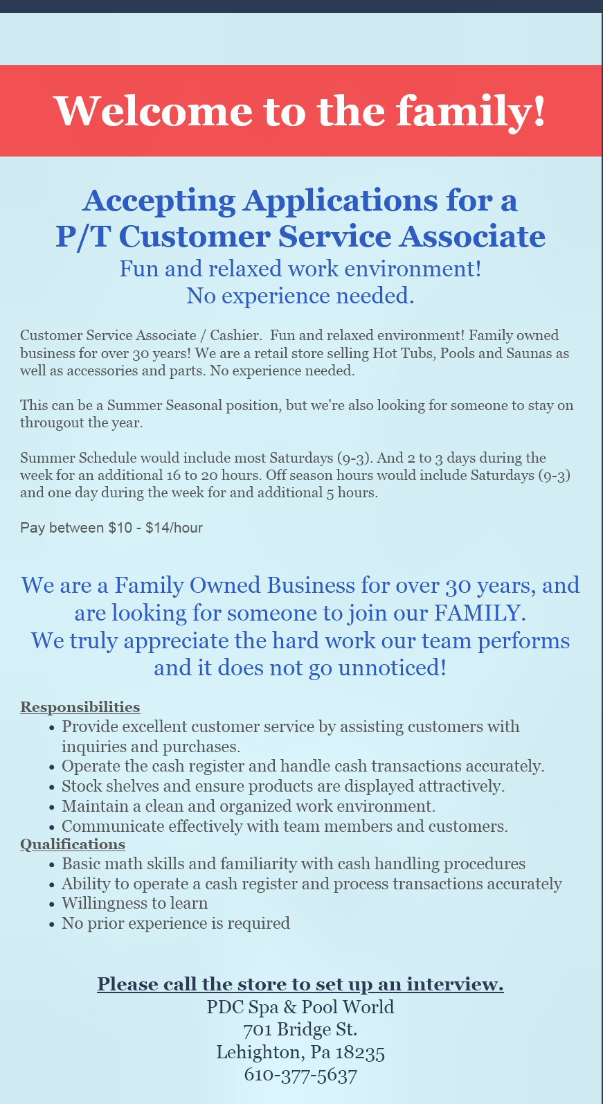 Help-Wanted-At-PDC-Spa-And-Pool-World-Lehighton-PA