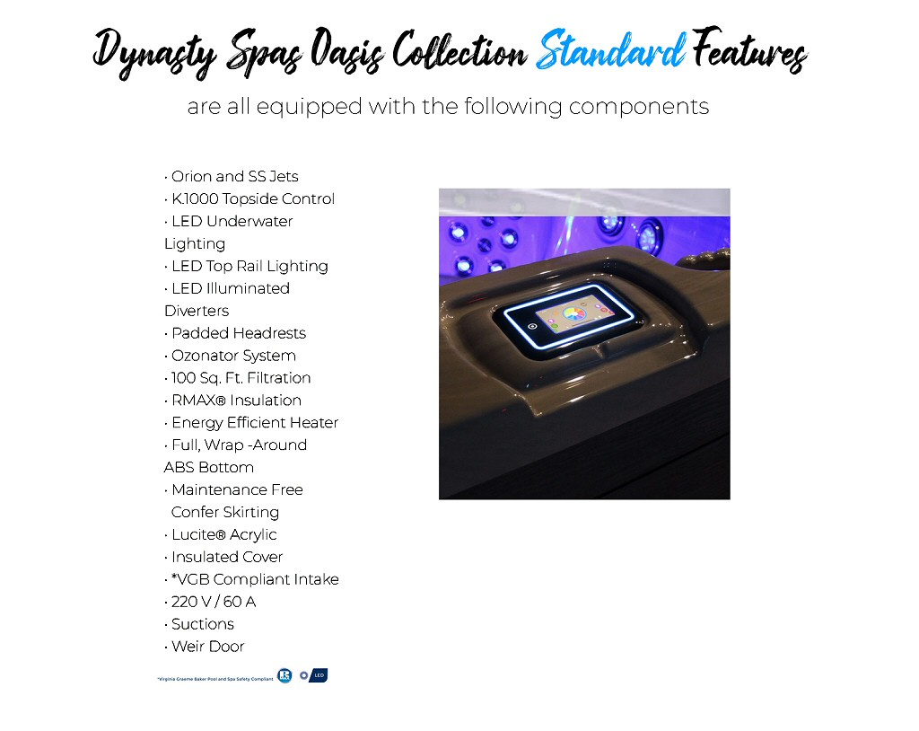 Dynasty Spas - Oasis Collection Hot Tubs Standard Features
