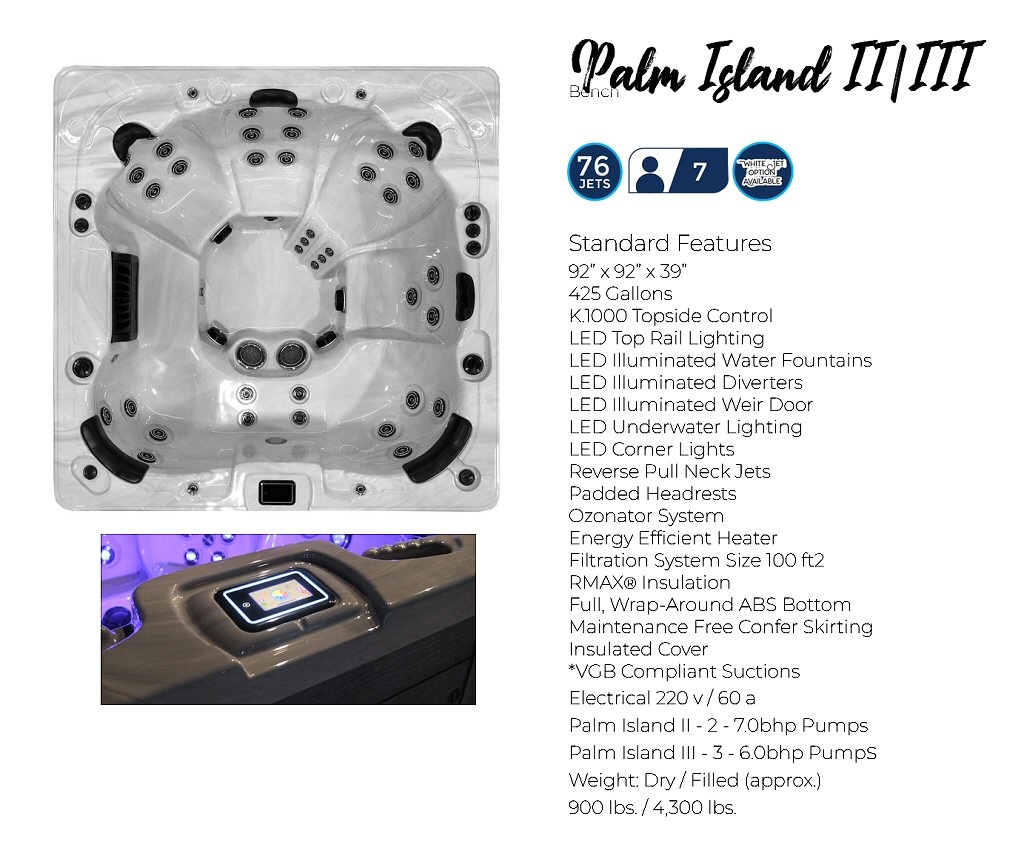Dynasty Spas Hot Tubs - Oasis Collection - Palm Island Hot Tub Standard Features
