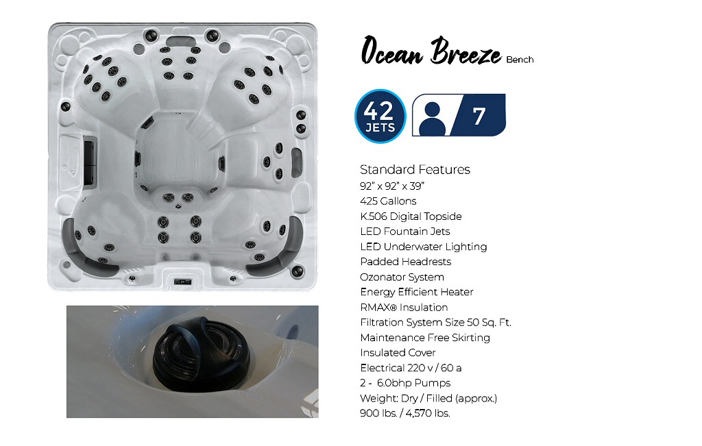 Dynasty Spas Hot Tubs - Vacation Collection - Ocean Breeze Hot Tub Specs