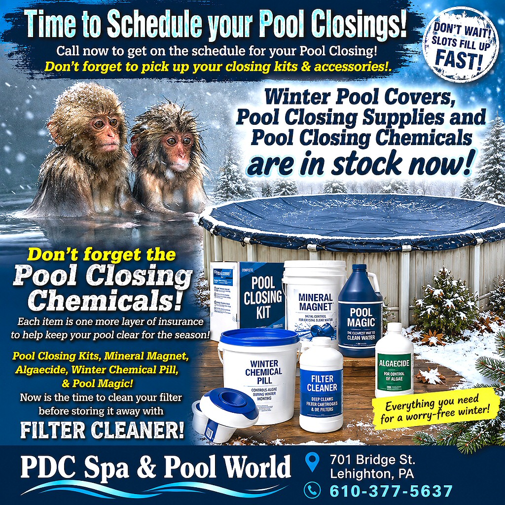 Swimming Pool Closing Services, Kits, Supplies And Winterizing Tips, PDC Spa Pool World Lehighton PA